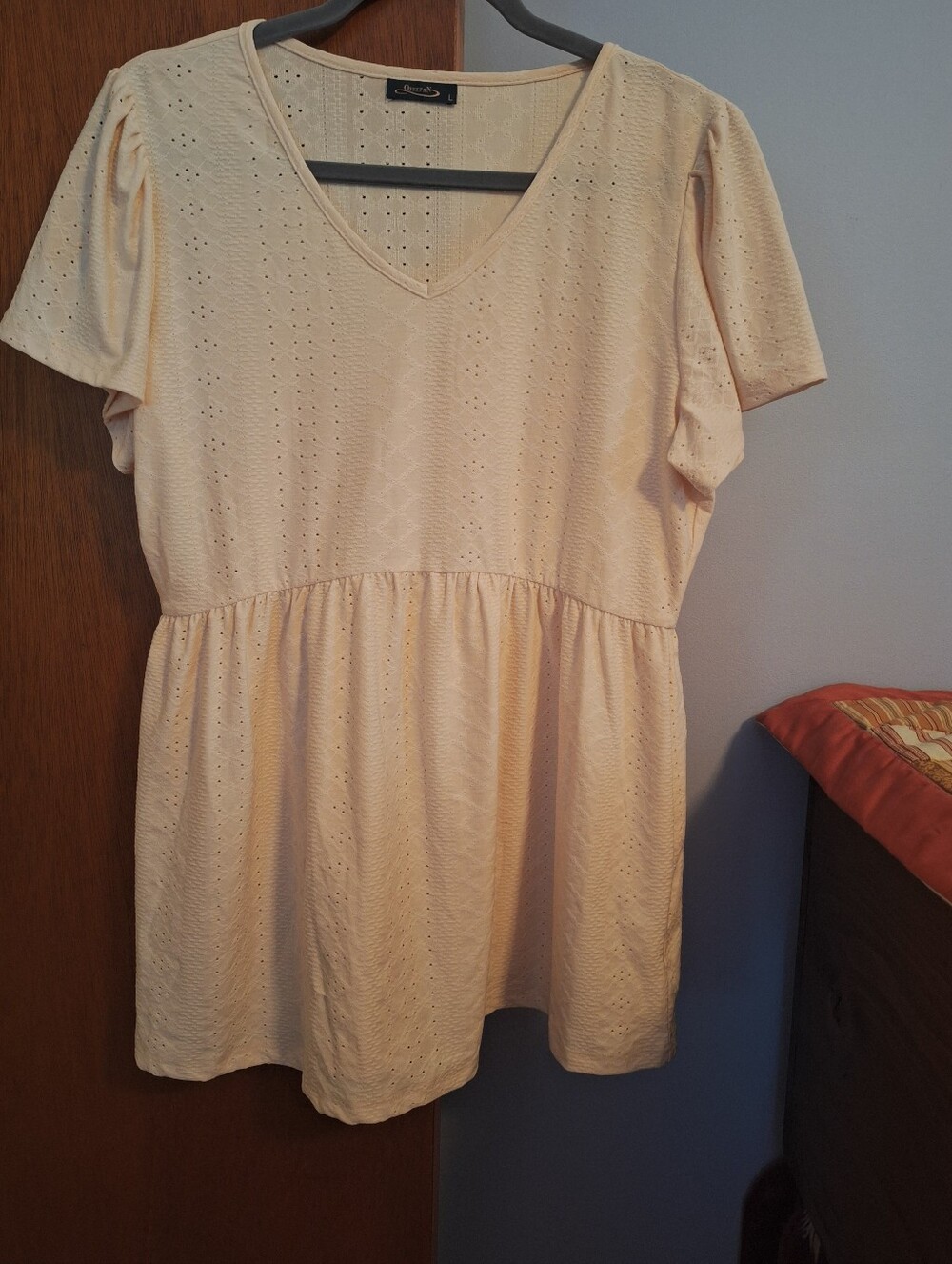 Final Price* OFEEFAN Eyelet Peplum Baby Doll Top -Buttercream Women's Size L